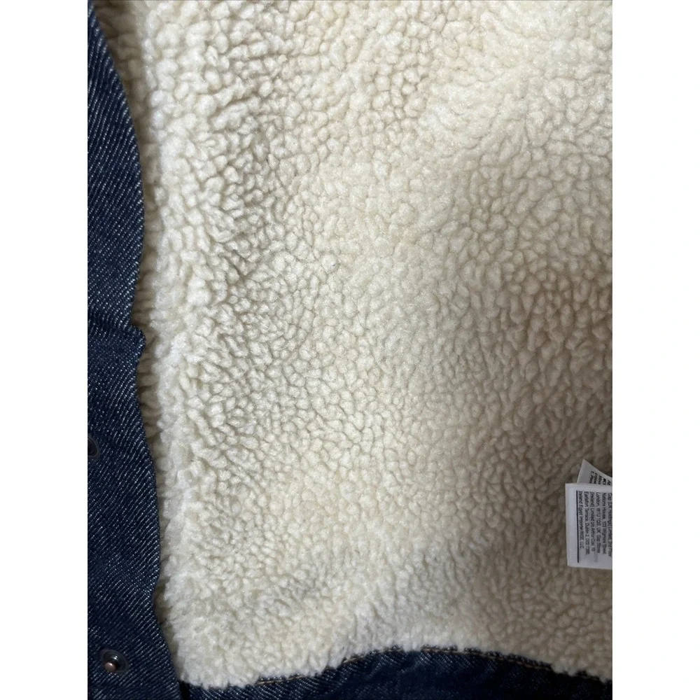 Gap Kids Sherpa Lined Collared Dark Wash Western Stitch Denim Jean Jacket‎ Large